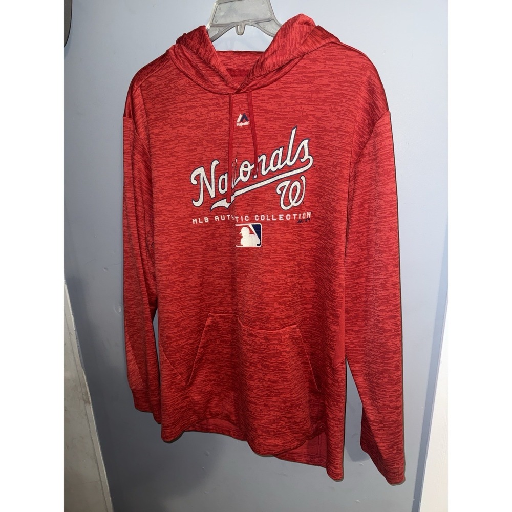 WASHINGTON NATIONALS Hoodie Adult 2XL MLB MAJESTIC‎ Team Drive Ultra Streak Red